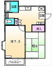 オークレーパーク 1階2DKの間取り