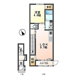JR飯田線 三河一宮駅 徒歩17分の賃貸アパート 2階1LDKの間取り