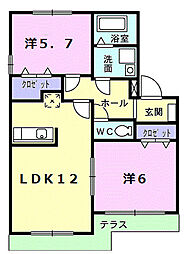 ビオラ館 1階2LDKの間取り