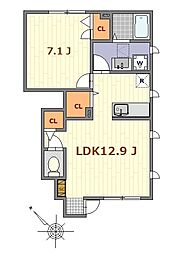 エスペランス 1階1LDKの間取り