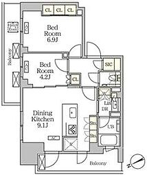 ザ・パークハビオ大森山王 16階2LDKの間取り