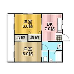 ハイツみのり 2階2DKの間取り