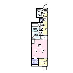 JR横浜線 相原駅 徒歩8分の賃貸アパート 1階1Kの間取り