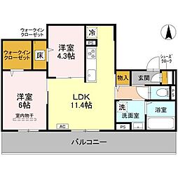 阪急京都本線 西京極駅 徒歩14分の賃貸アパート 1階2LDKの間取り