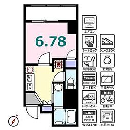 シュガール浜松町 6階1Kの間取り