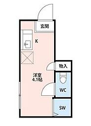小田急小田原線 梅ヶ丘駅 徒歩10分の賃貸アパート 1階ワンルームの間取り