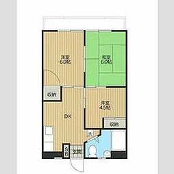 二宮ハイツ 2階3DKの間取り