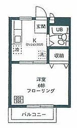 ウェーブ・サイン 1階1Kの間取り