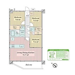 都営新宿線 船堀駅 徒歩12分の賃貸マンション 2階3LDKの間取り