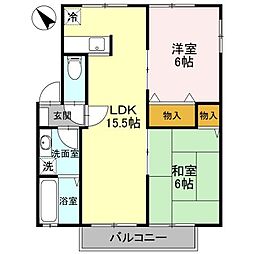東武伊勢崎線 館林駅 徒歩35分の賃貸アパート 2階2LDKの間取り