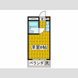 京王線 京王八王子駅 徒歩4分の賃貸マンション 2階ワンルームの間取り