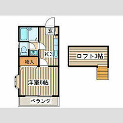 小田急小田原線 鶴川駅 徒歩28分の賃貸アパート 2階1Kの間取り