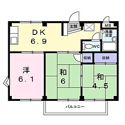 菅井アパート 201 2階3DKの間取り