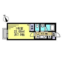 シャルム桜木 2階1Kの間取り