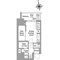 JR総武線 東中野駅 徒歩9分の賃貸マンション 10階1DKの間取り