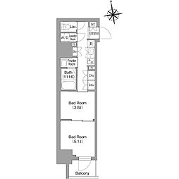 JR総武線 東中野駅 徒歩9分の賃貸マンション 2階2Kの間取り