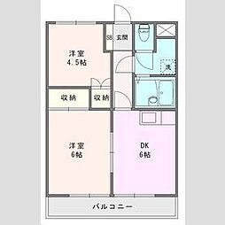 さくら都市マンション1番館 2階2DKの間取り