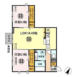 レインボーハウス（A）・エオス仲久保（B）　A 1階2LDKの間取り