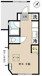 京王線 笹塚駅 徒歩7分の賃貸アパート 1階ワンルームの間取り