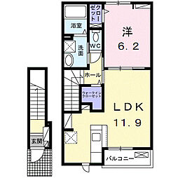 JR東北本線 古河駅 バス7分 西女沼下車 徒歩6分の賃貸アパート 2階1LDKの間取り