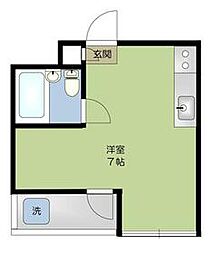 京急本線 黄金町駅 徒歩4分の賃貸マンション 4階ワンルームの間取り