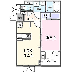 近鉄京都線 竹田駅 徒歩3分の賃貸アパート 2階1LDKの間取り