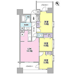 パークフラッツ横濱公園 9階3LDKの間取り