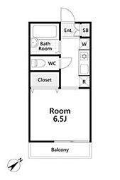 パークヨコチョー 2階1Kの間取り