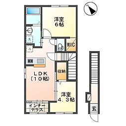 （仮称）千葉市中央区矢作町新築アパート 2階2LDKの間取り