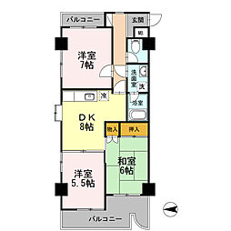 東武伊勢崎線 竹ノ塚駅 徒歩23分の賃貸マンション 5階3DKの間取り