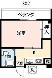 コーポタマ 302 3階1Kの間取り