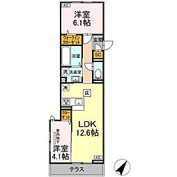 横浜市営地下鉄ブルーライン 港南中央駅 徒歩14分の賃貸アパート 1階2LDKの間取り