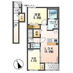 ルミナスＡ 2階2LDKの間取り