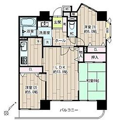JR京浜東北・根岸線 鶴見駅 徒歩5分の賃貸マンション 6階3LDKの間取り