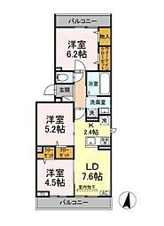 日暮里舎人ライナー 舎人駅 徒歩8分の賃貸アパート 2階3LDKの間取り