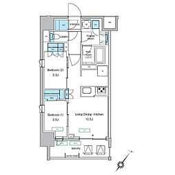 JR京浜東北・根岸線 大森駅 徒歩11分の賃貸マンション 5階2LDKの間取り