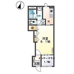 JR常磐線 牛久駅 徒歩25分の賃貸アパート 1階1Kの間取り