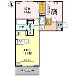 (仮称)D-ROOM飯塚町 2階2LDKの間取り