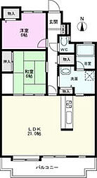 東武伊勢崎線 竹ノ塚駅 徒歩24分の賃貸マンション 4階2LDKの間取り
