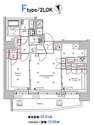 都営三田線 新板橋駅 徒歩2分の賃貸マンション 9階2LDKの間取り