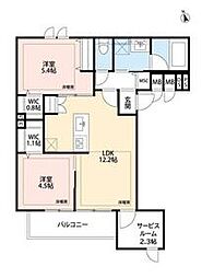東武東上線 上板橋駅 徒歩14分の賃貸マンション 2階2SLDKの間取り