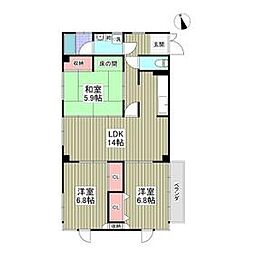 ツルオカハイツ 2階3LDKの間取り