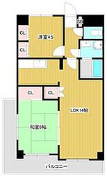 横浜市営地下鉄ブルーライン 仲町台駅 徒歩3分の賃貸マンション 5階2LDKの間取り