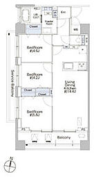 東急池上線 池上駅 徒歩6分の賃貸マンション 7階3LDKの間取り
