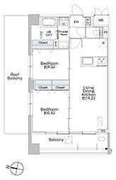 東急池上線 池上駅 徒歩6分の賃貸マンション 7階2LDKの間取り