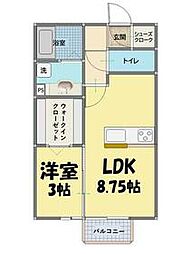 湘南新宿ライン高海 新前橋駅 徒歩28分の賃貸アパート 2階1LDKの間取り