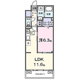 南海高野線 初芝駅 徒歩19分の賃貸アパート 1階1LDKの間取り