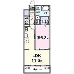 ヒカルサ堺市大野芝 2階1LDKの間取り