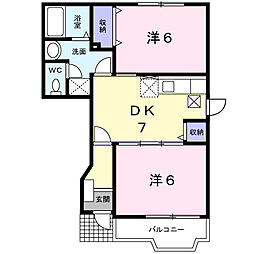 グリーンヒルズＩ 1階2DKの間取り