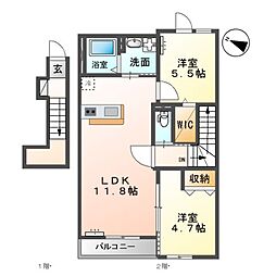 JR東海道本線 沼津駅 バス19分 西村町下車 徒歩4分の賃貸アパート 2階2LDKの間取り